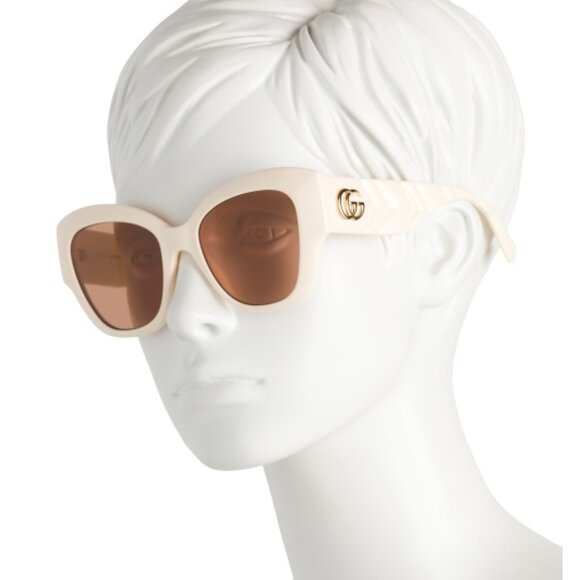GUCCI Square Frame 53mm Ivory Cream Textured Gold Tone GG SUNGLASSES HOST PICK ❤ - Picture 2 of 3